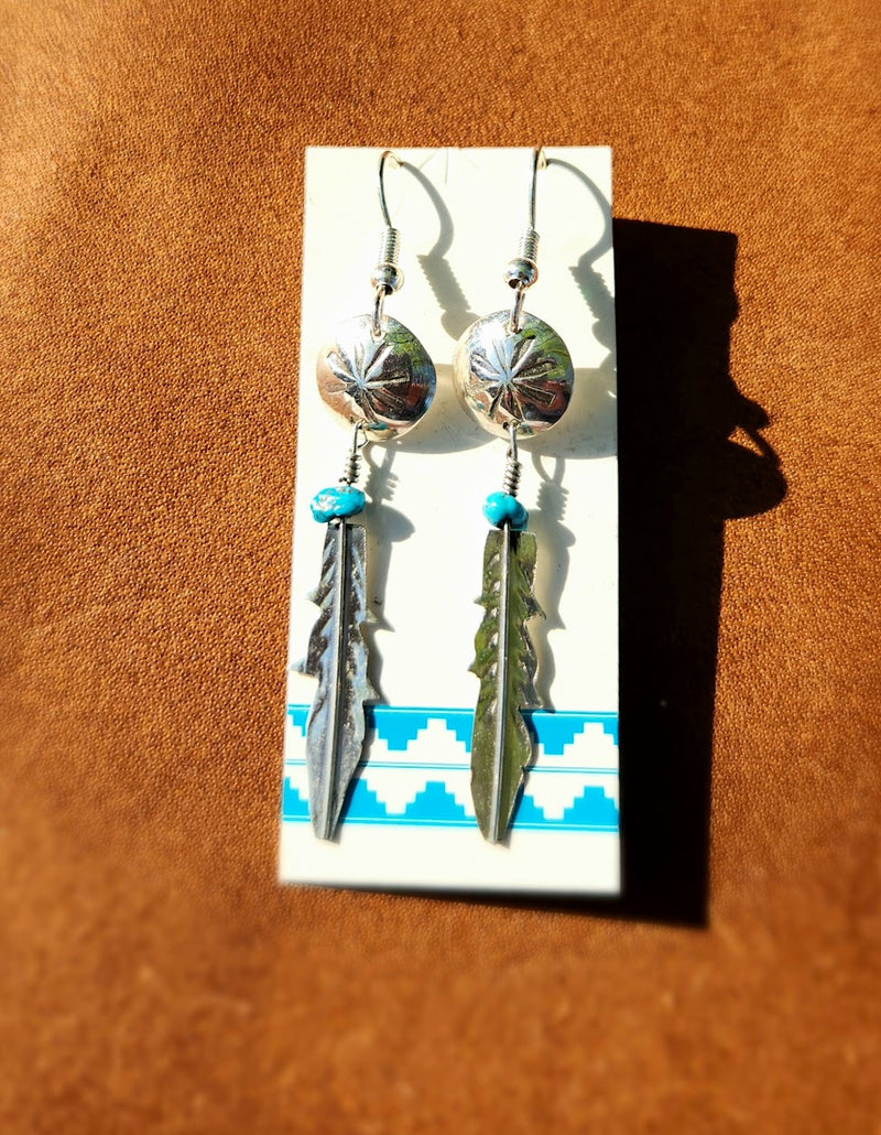 Concho Feather Dangle Earrings