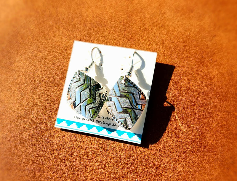 Silver Stamped Square Dangle Earrings