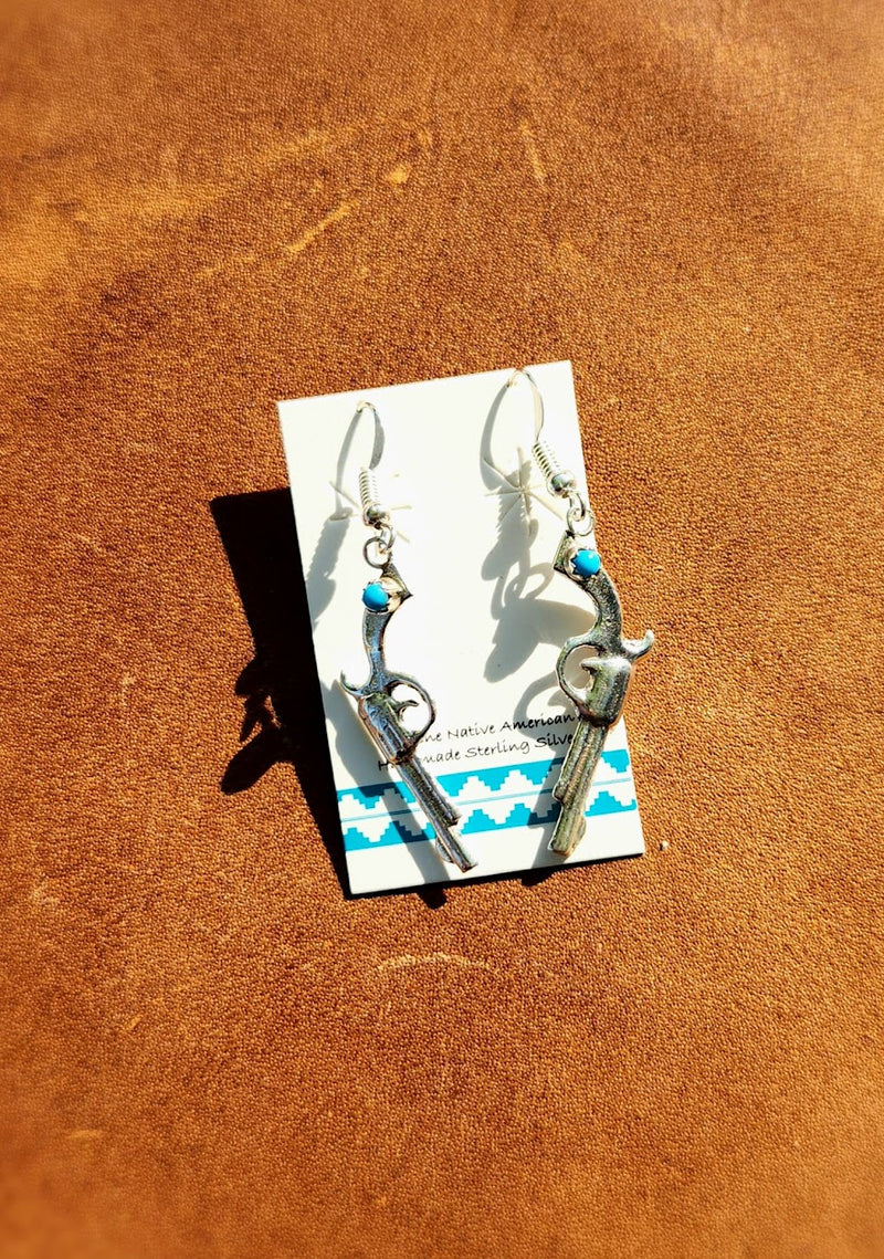 Silver Six Shooter Dangle with Turquoise Stone