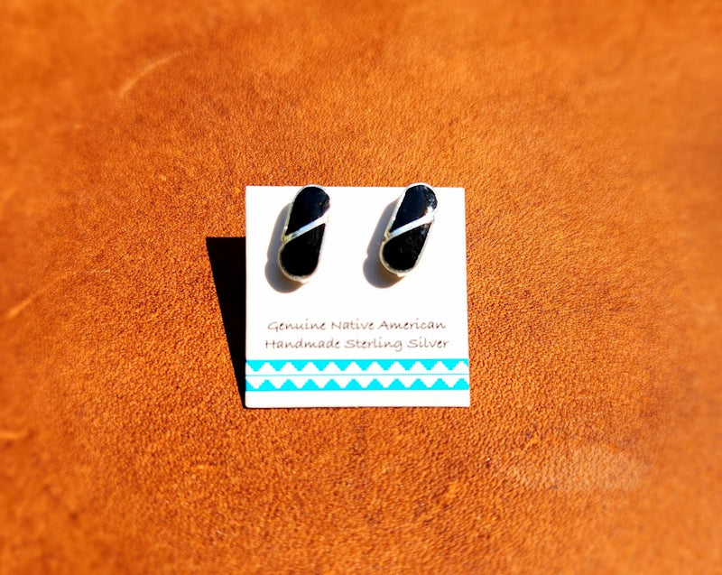 Onyx and Silver Inlay Earrings