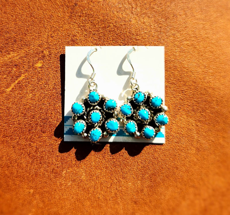 Floweral Cluster Turquoise Dangle Earrings