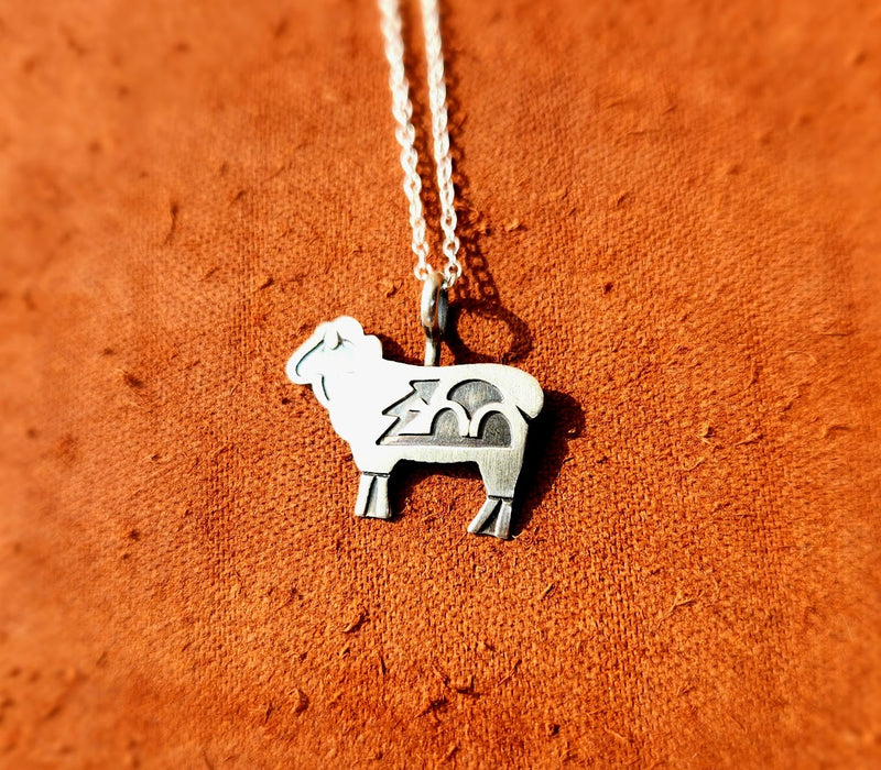 Sheep Stamped SilverPendant with Silver Chain