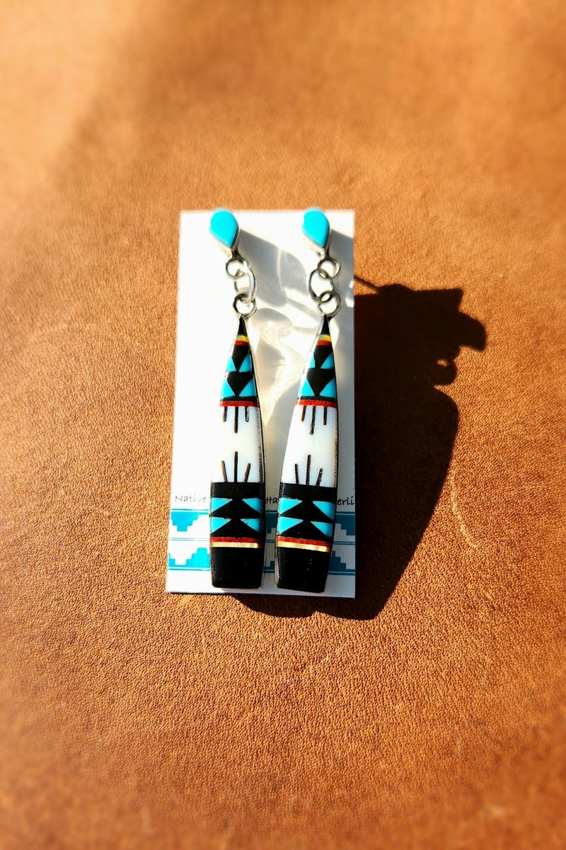 Turquoise post Inlay Dangle Earrings
