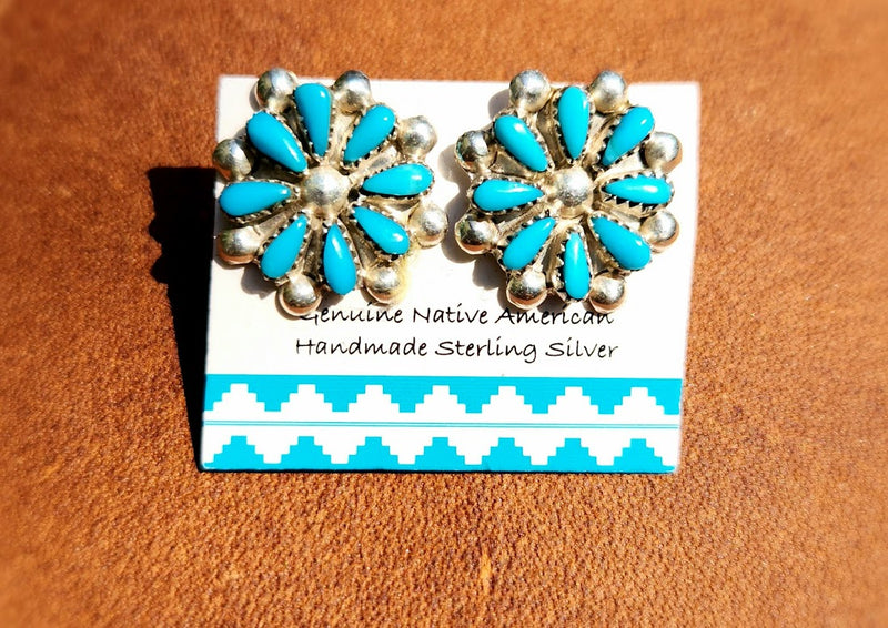 Turquoise Flower Silver Earrings