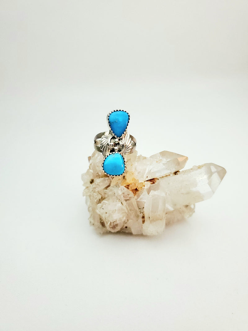 Two Stone Turquoise Ring with Leaf