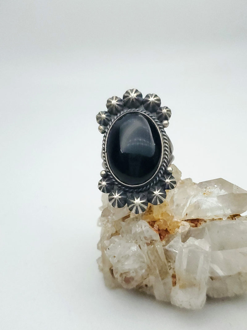 Onyx Oval Ring with Star Shots