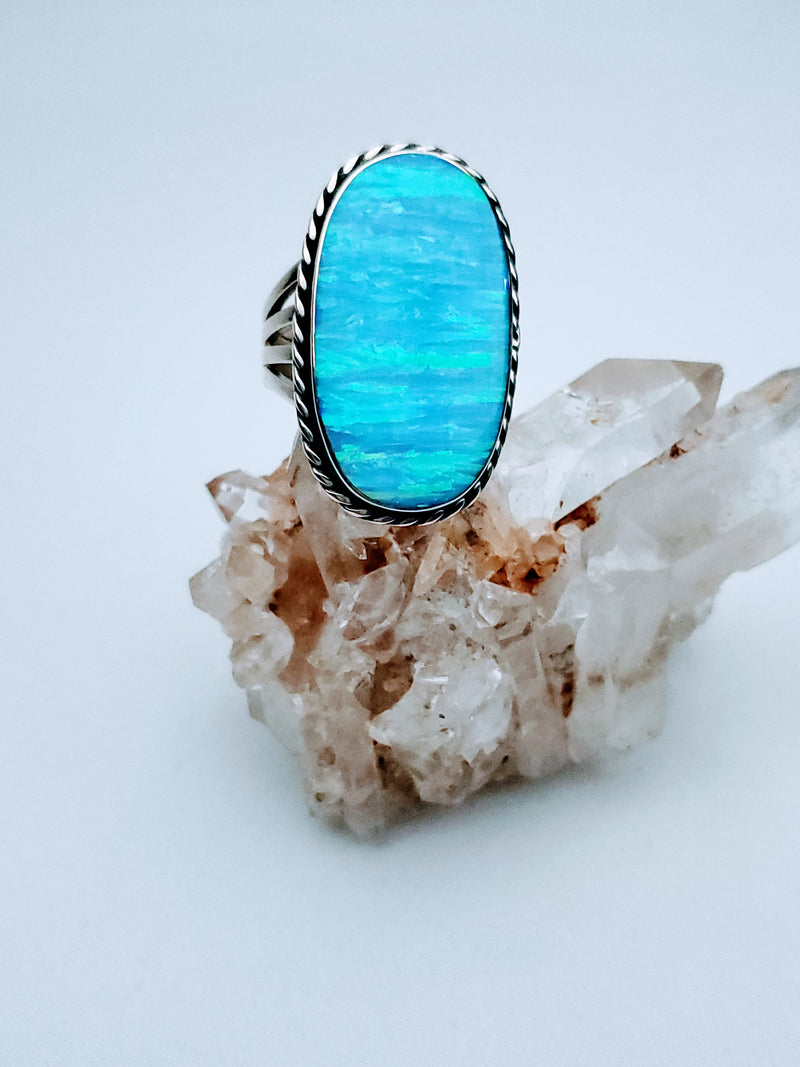 Opal Blue Oval Ring