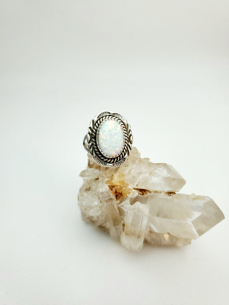 Opal Oval Ring with silver bezel