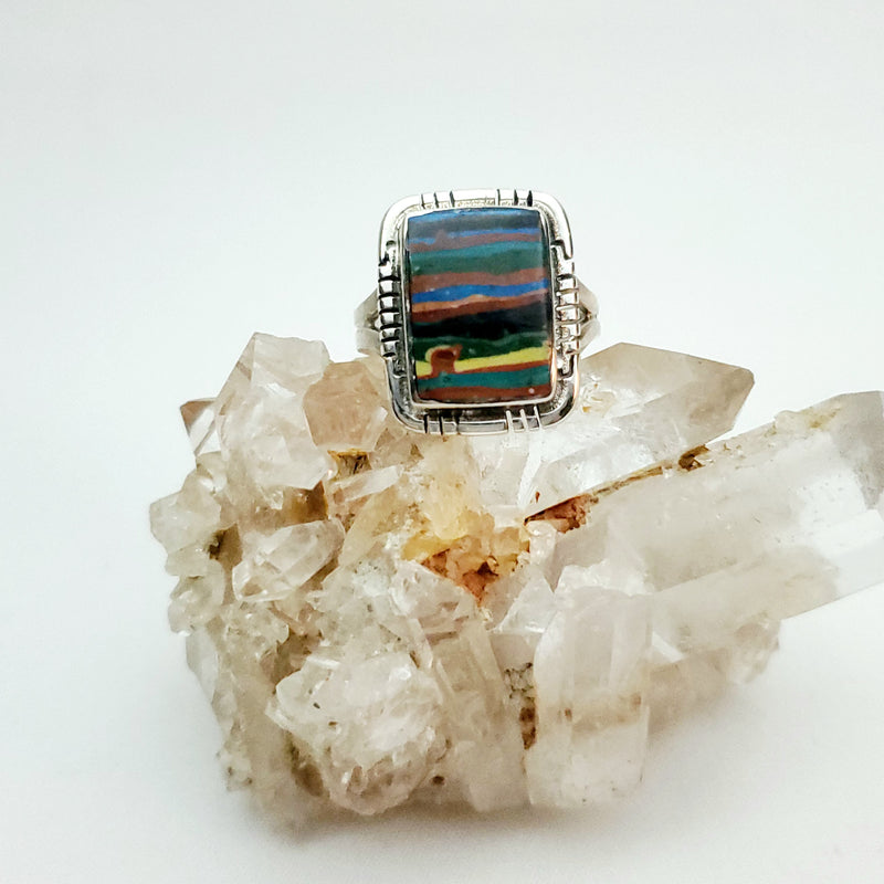 Rainbow Chrysocolla Square Ring