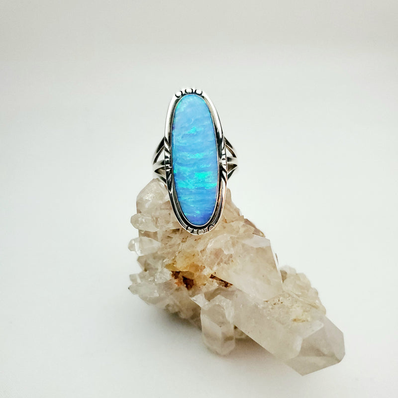 Opal Blue Oblong Ring