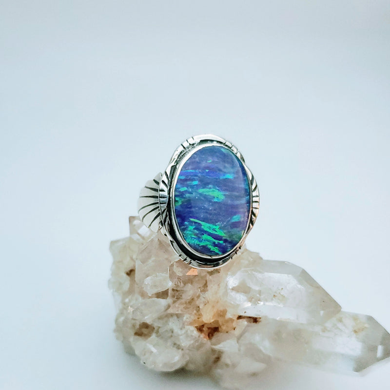 Opal Fire Purple Round Ring