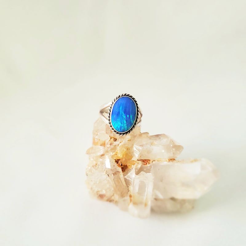 Blue Opal Oval Ring