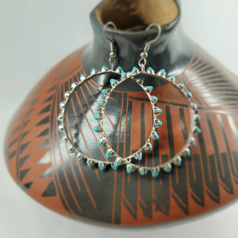 Zuni Kingman Turquoise Dot Round Earrings