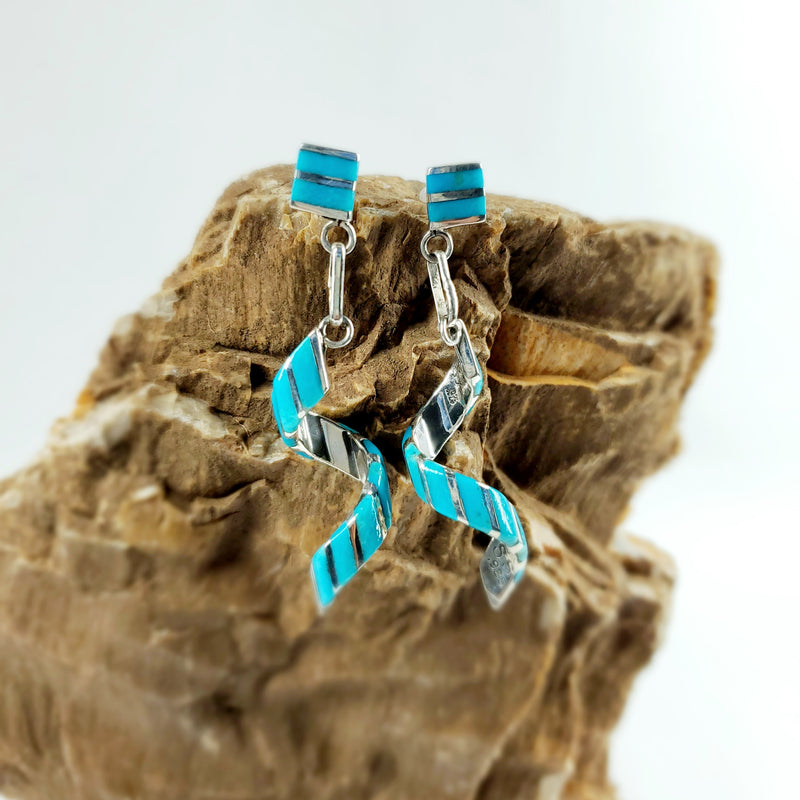 Turquoise Inlay Post Swirl Earrings