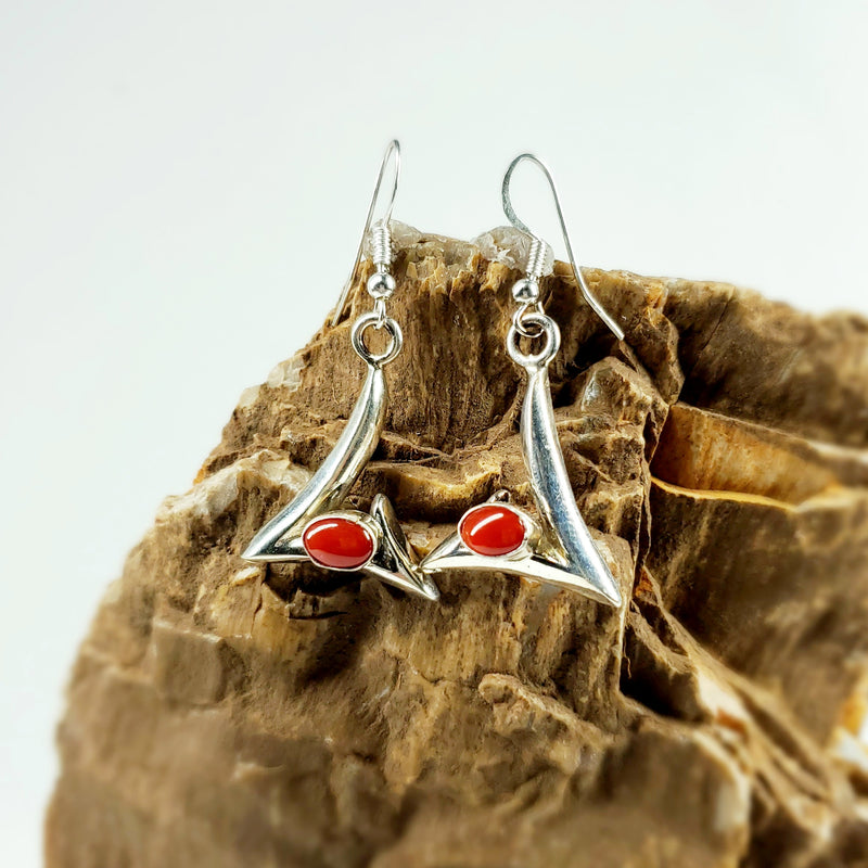 Sandcast Whirlwind Earrings with Coral
