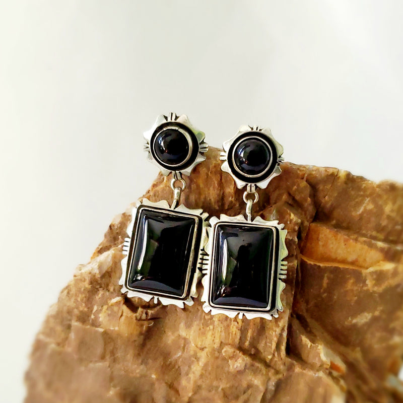 Onyx 2 Stone Earrings