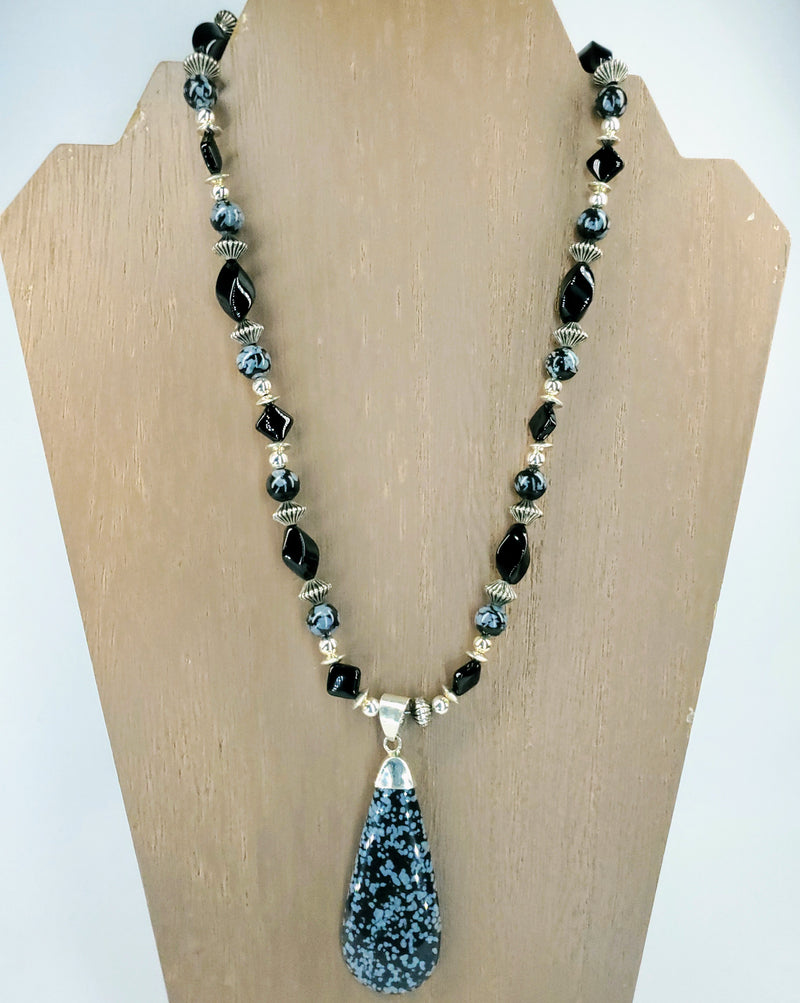 Snowflake Obsidian Pendant Necklace