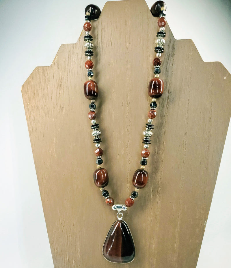 Red Tiger's Eye and Hematite, Red Jasper Pendant
