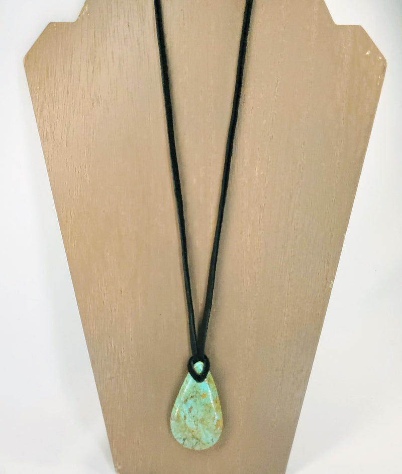 Large Teardrop Slab on Black Leather Cord