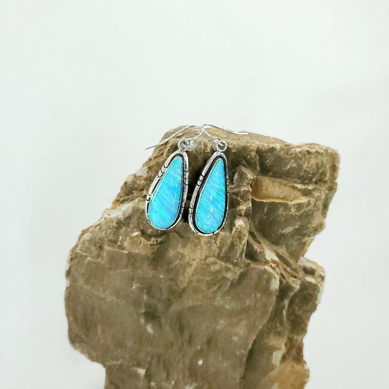 Blue Opal Oblong Triangle Earrings