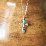 Cross with multi-color teardrop stones. Silver Chain