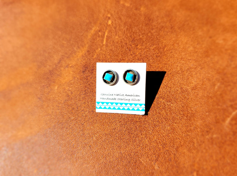 Round Shadow Box Square Turquoise Earrings
