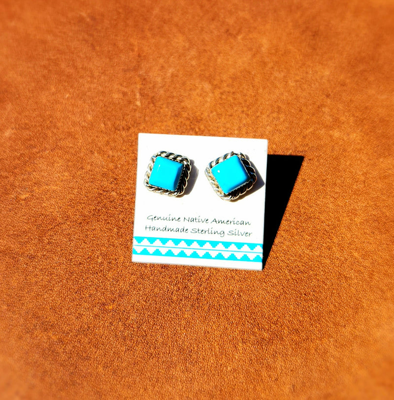 Square Turquoise Earring with Rope Border
