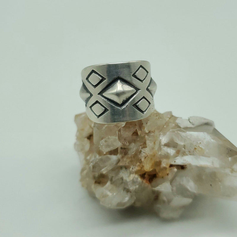 Brushed Silver Diamond band ring