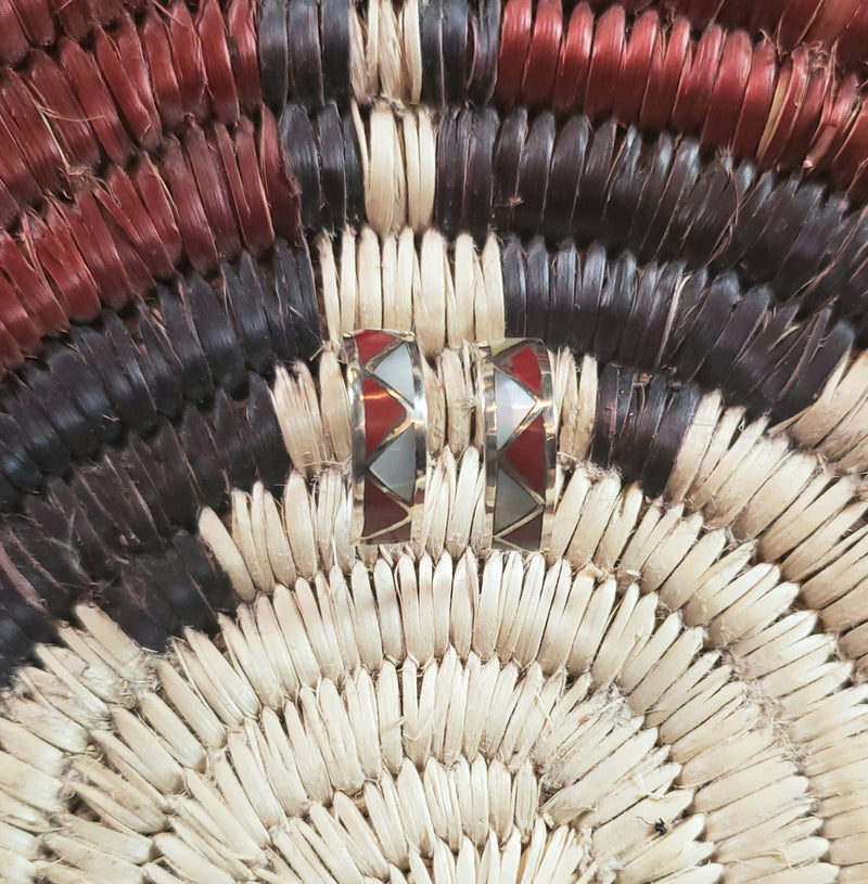 Coral Mother of Pearl Inlay Earrings