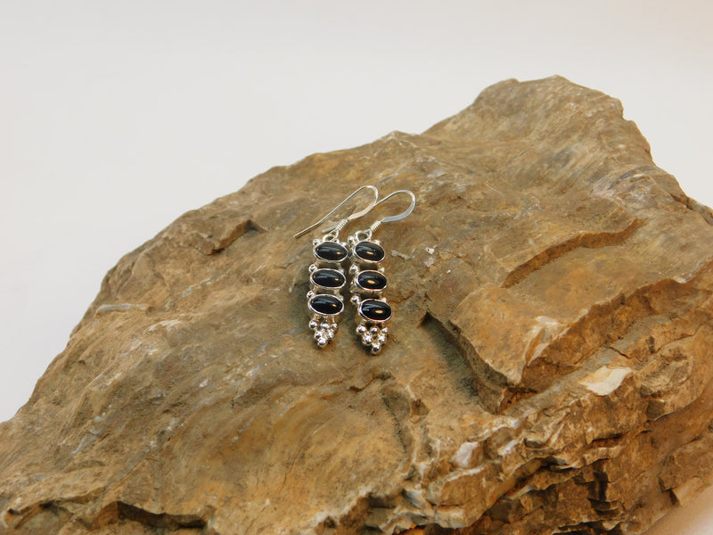 Onyx three stone earrings