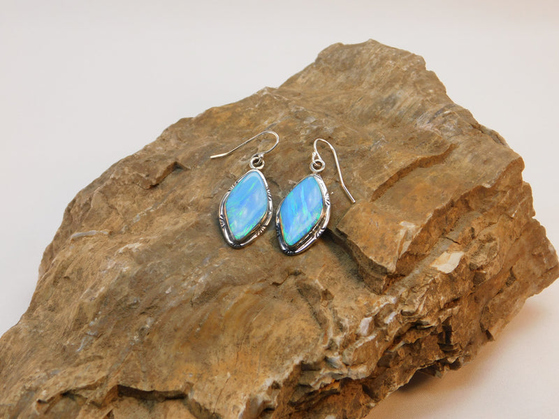 Blue Opal Diamond Shape Earrings