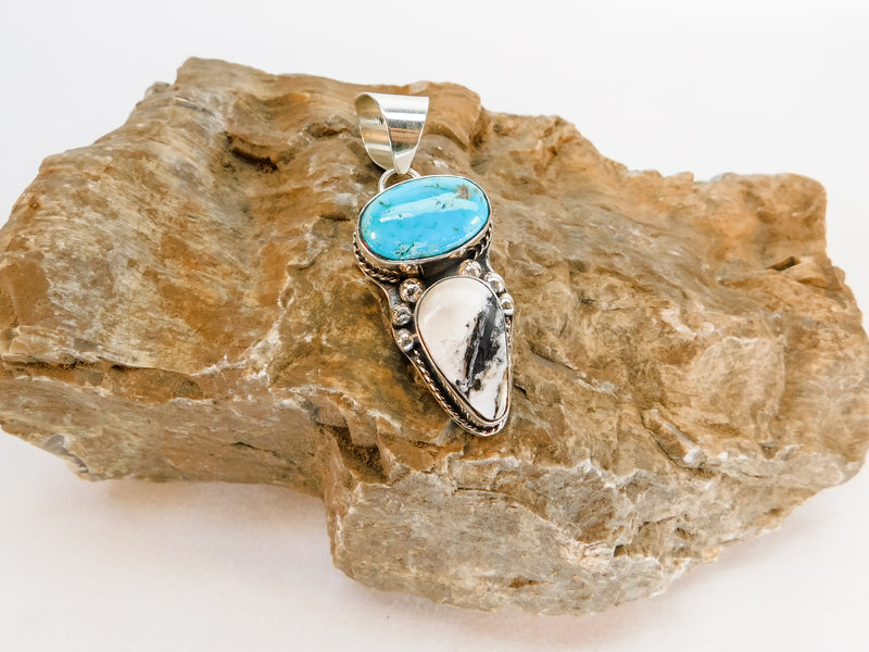 White Buffalo and Turquoise Pendant