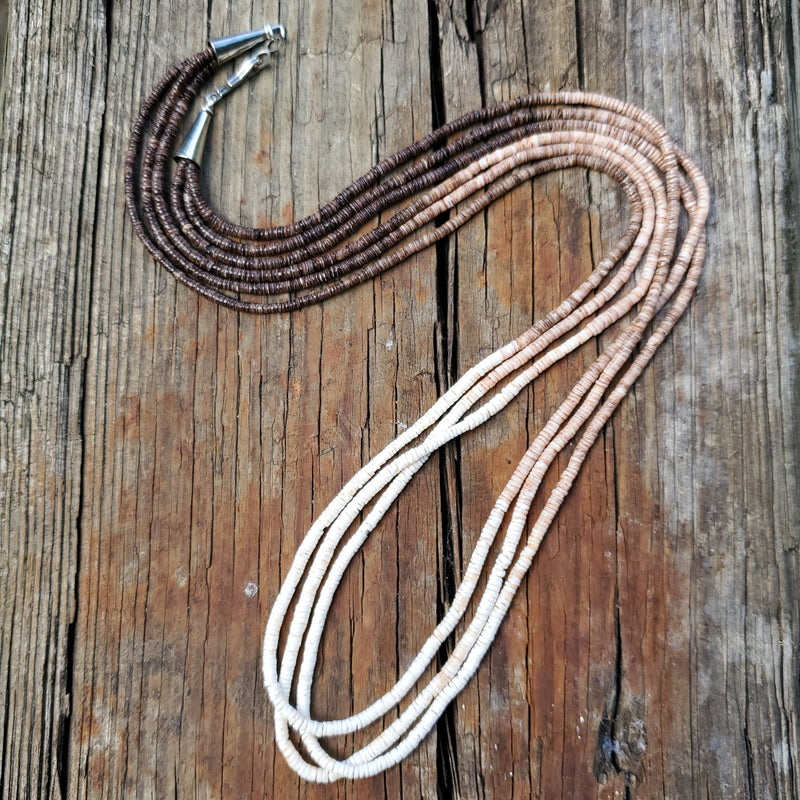Dark Baby Olive ,Medium Olive and Clam Shell 3 strand Necklace