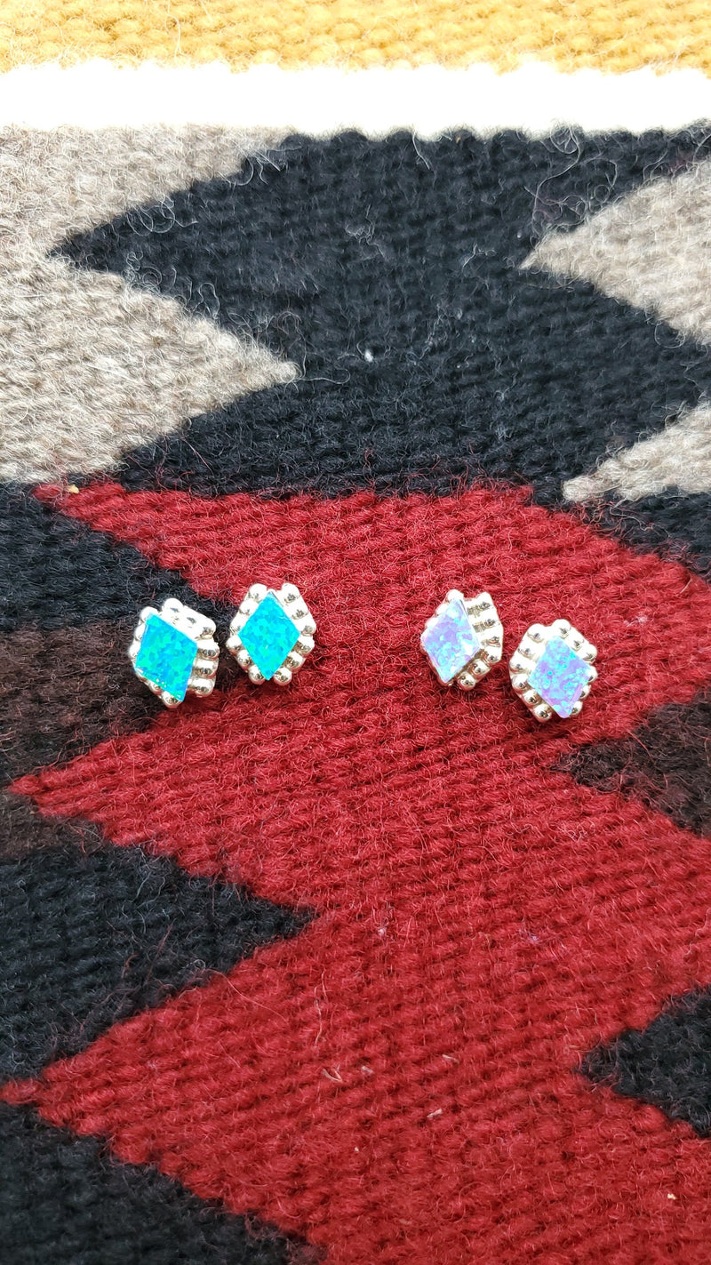 Diamond Shape opal with Silver Bead Border