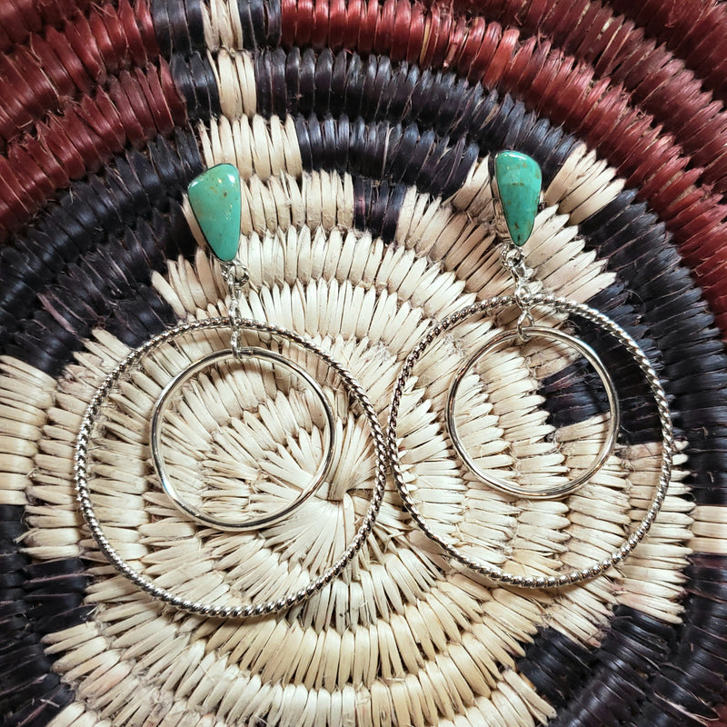 Green Turquoise Double Hoop Post Earrings