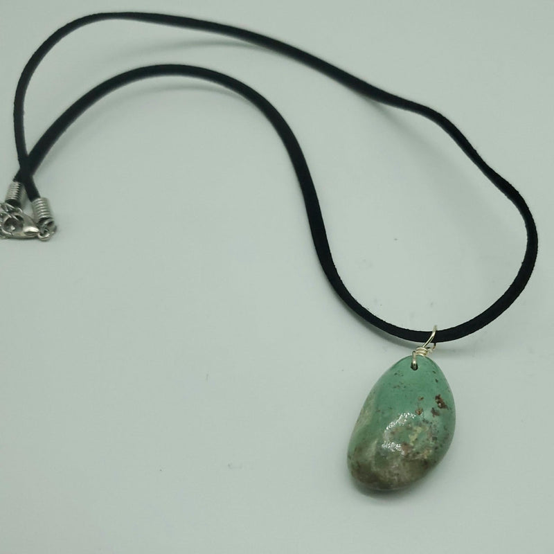 Green Turquoise pendant on black suede cord