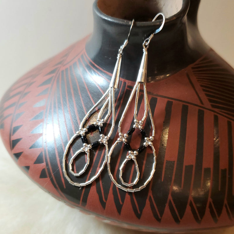 Liquid Silver Black Woven Earrings