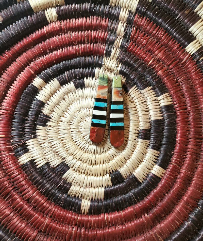 Long Oblong Apple Coral Multi Stone Earrings
