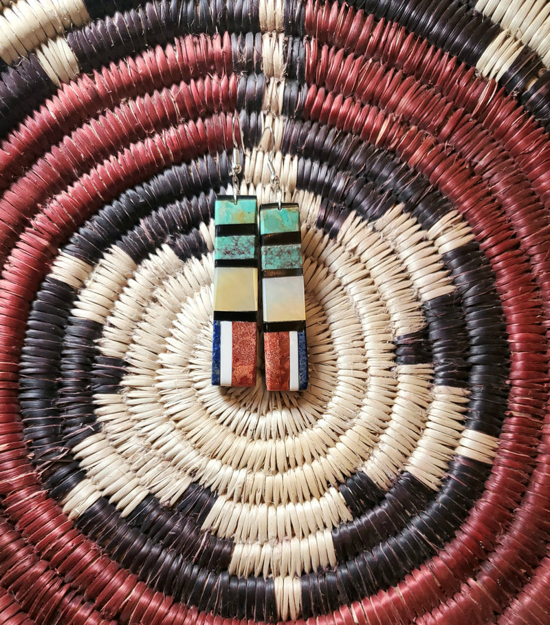 Long Rectangle Mother of Pearl Multi Stone Earrings