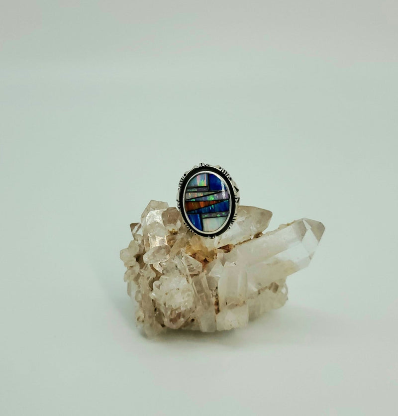Multi-Color Opal Oval Ring