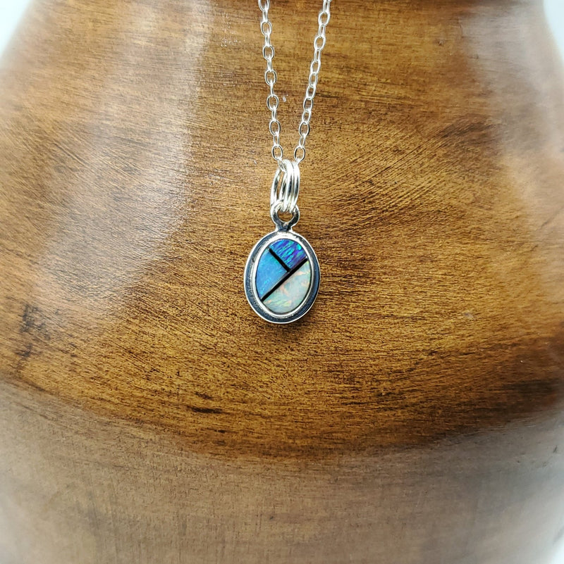 Multi-Color Opal Pendant. Silver Chain