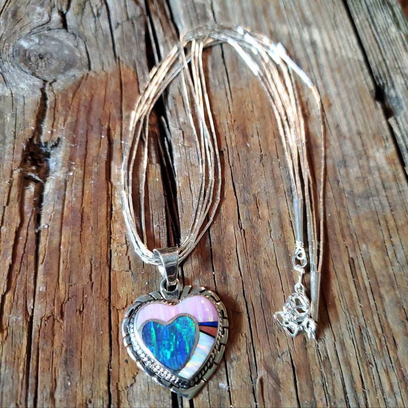 Multi-color Opal Heart pendant set