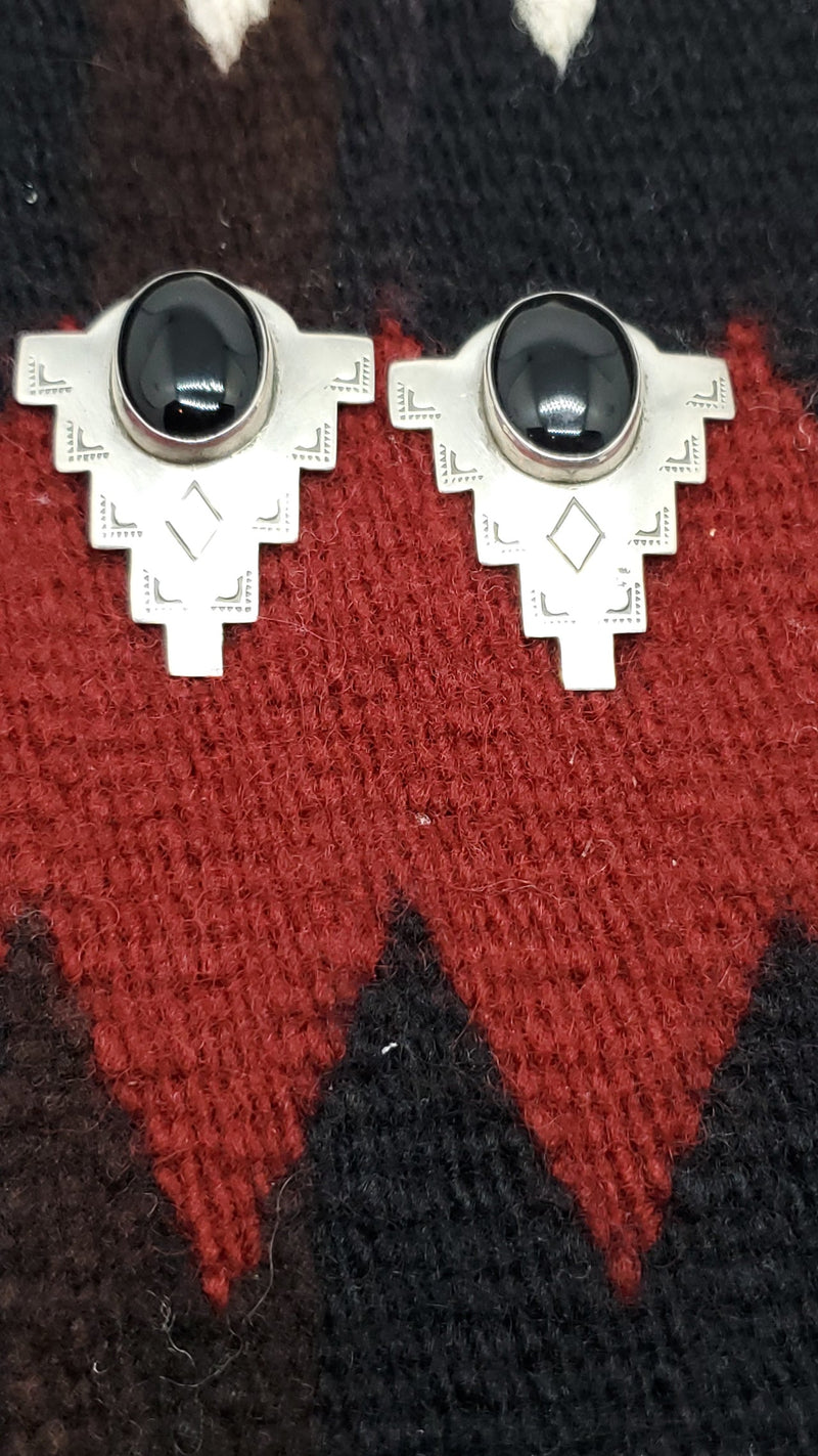 Onyx Silver Post Earring
