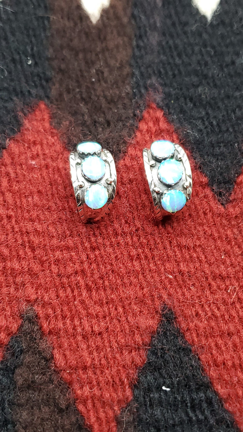 Opal 3 Stone Wide Demi Hoop Post