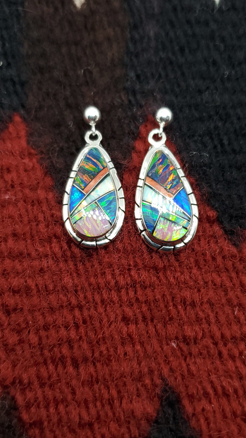 Opal multi-color post earring