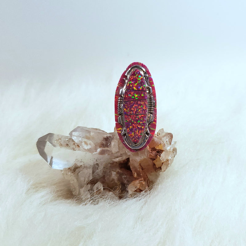 Pink Opal Silver Inlay Ring