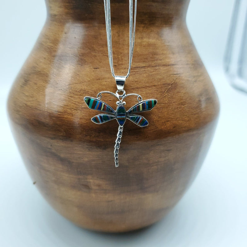 Rainbow Chrysacholla Dragonfly Pendant Set