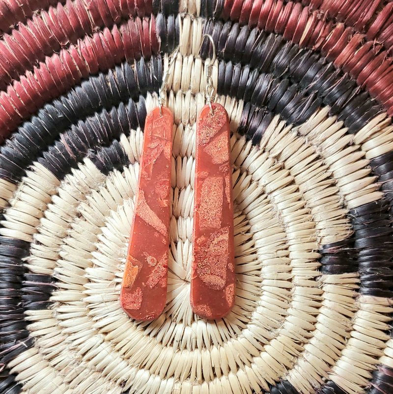 Red Apple Coral Thin Slab Earrings