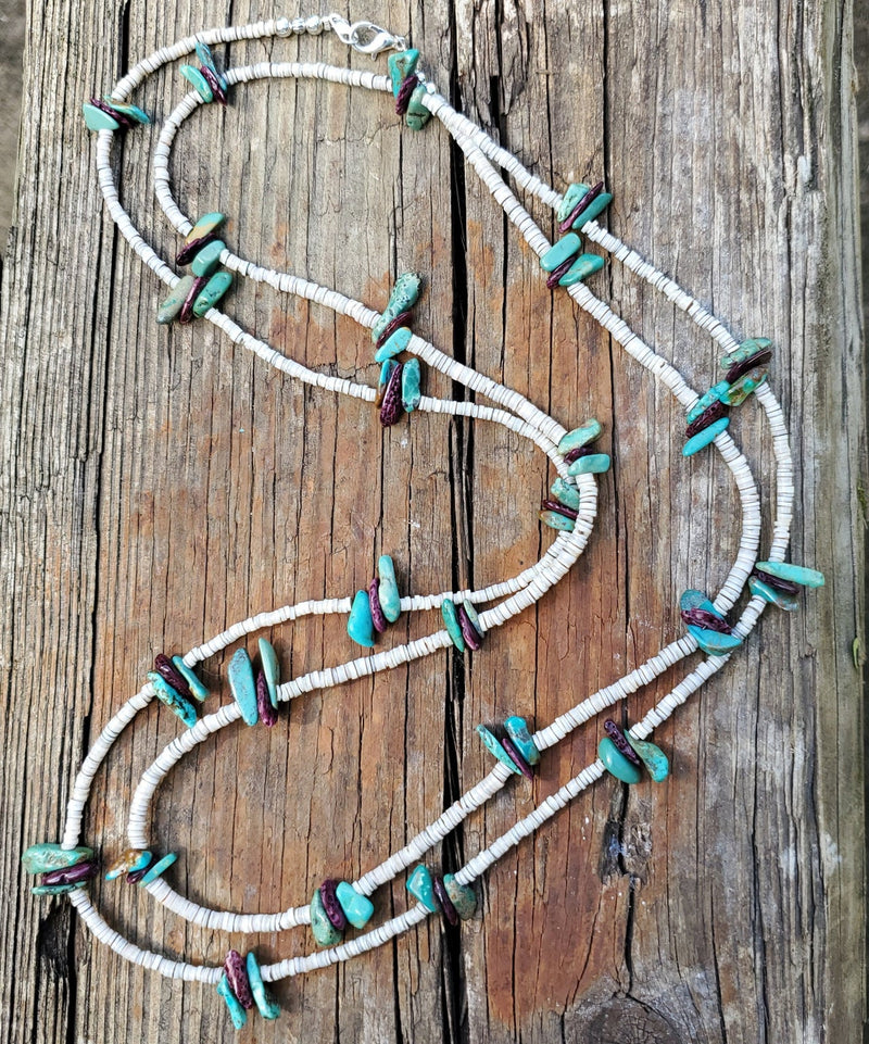 Shell Purple Oyster and Turquoise Necklace