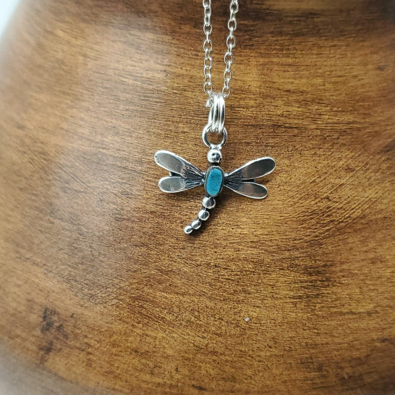 Silver Dragonfly with Turquoise Stone. Silver Chain